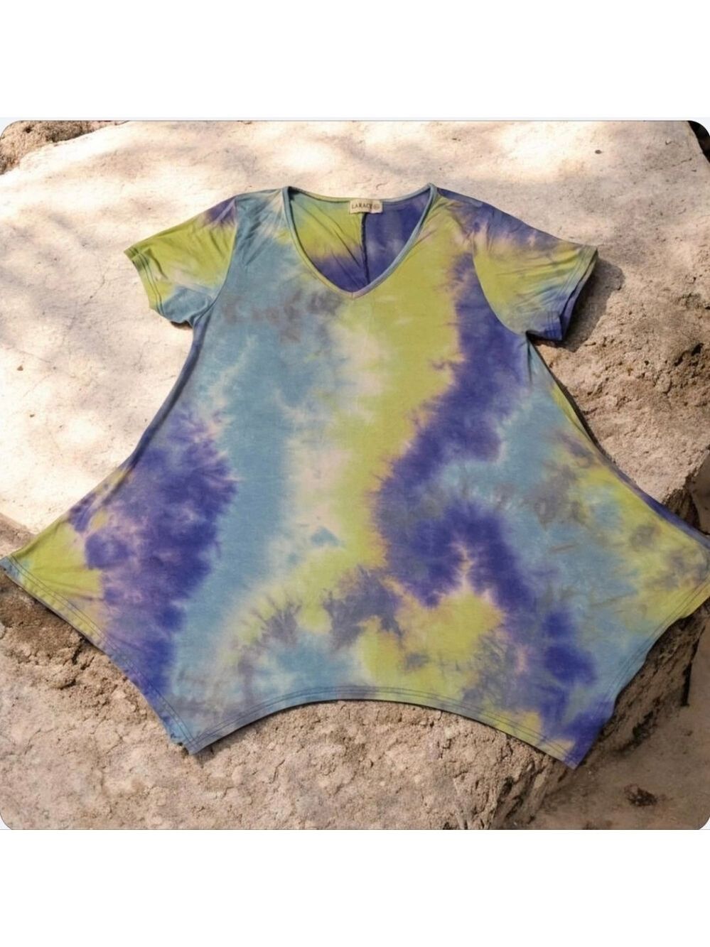 Larace Blue and Green Tie-Dye Short Sleeve Top XL